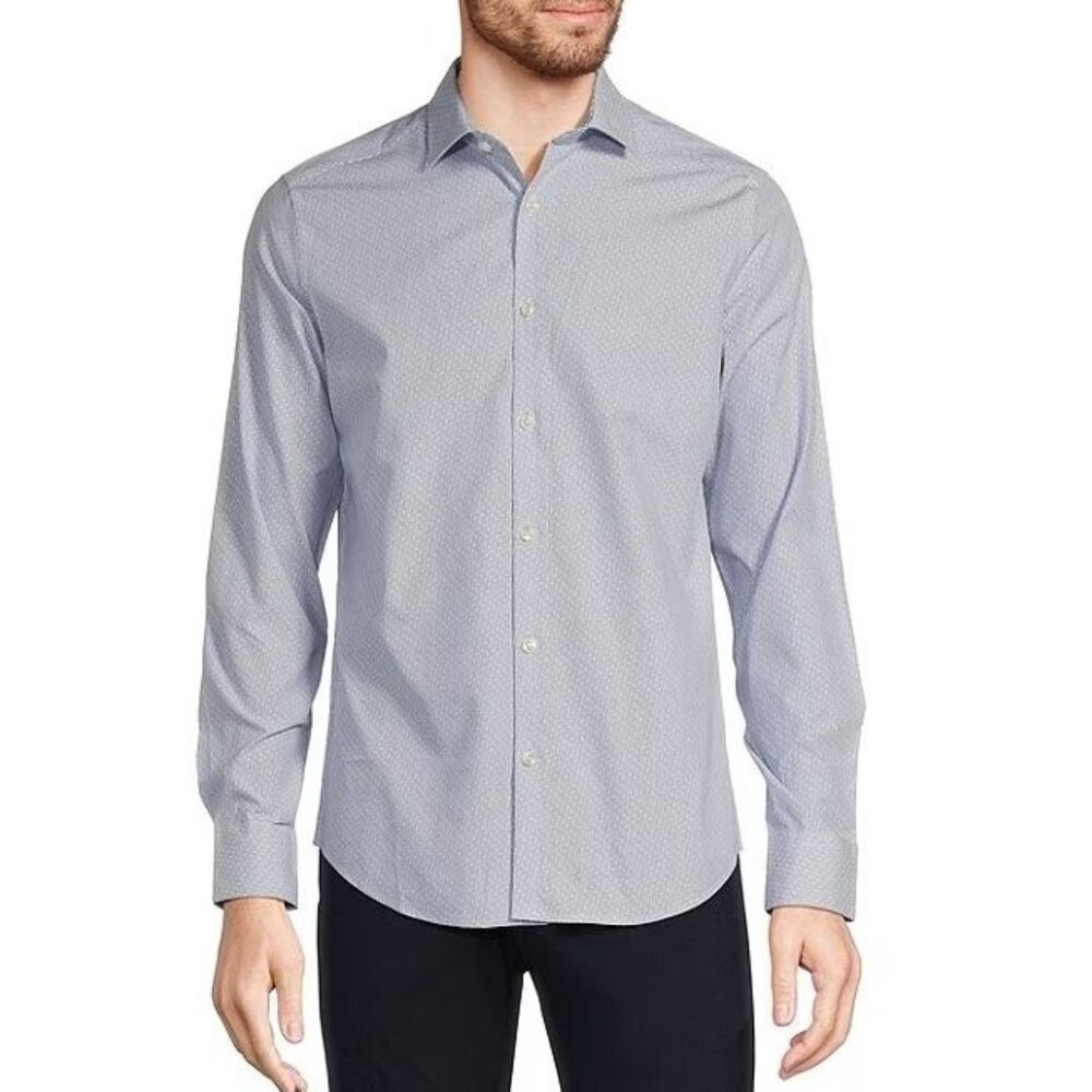 Murano Mens XL Slim Fit Button-Down Shirt Blue/White Cotton